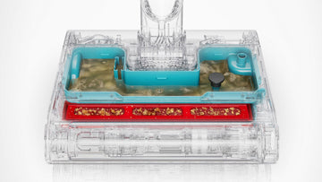 Cut-out of the Dyson Clean+Wash Hygiene waste system at the cleaner head